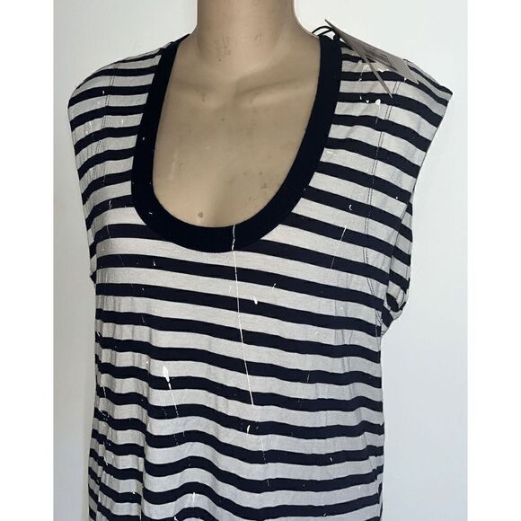 NWT Feel The Piece Terre Jacobs Navy Striped T-shirt Top Paint Accents SZ XS/S - Picture 4 of 9